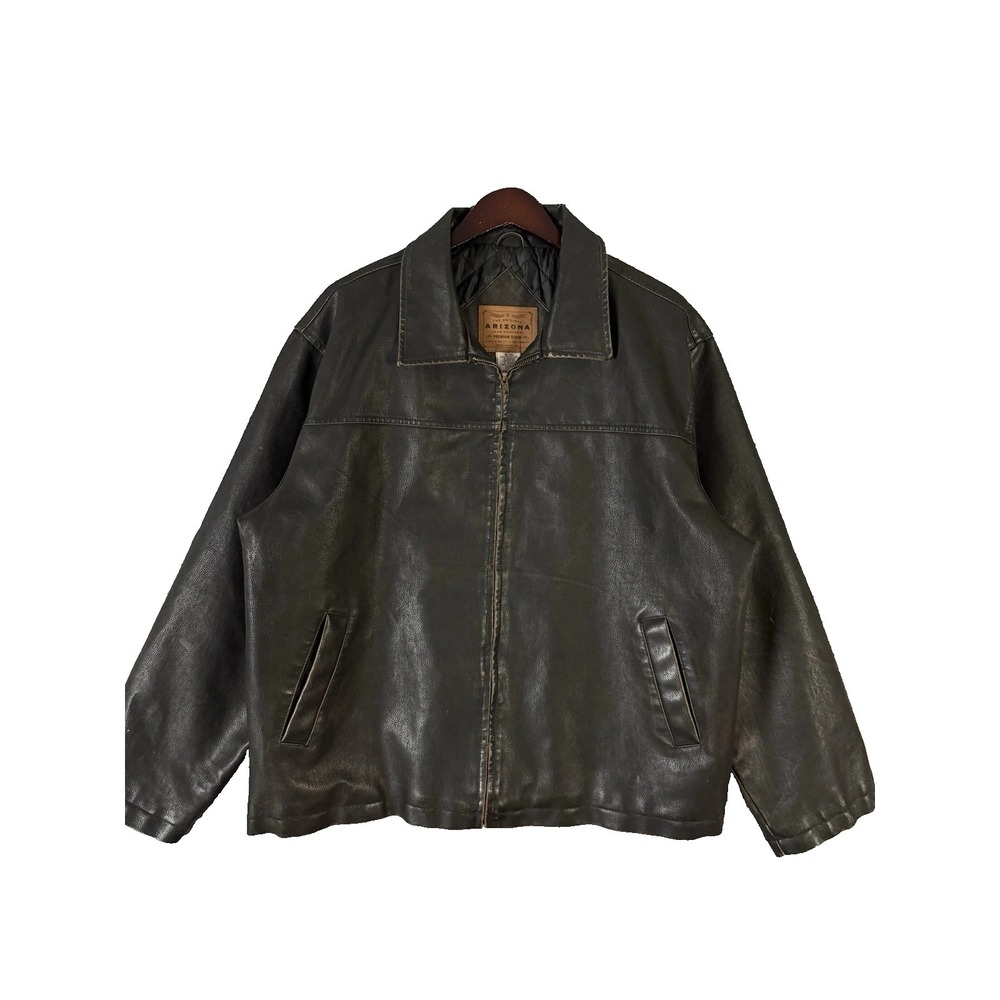 Vintage Arizona Jean Company Faux Leather Jacket Men XL Brown Quilted Lined Zip